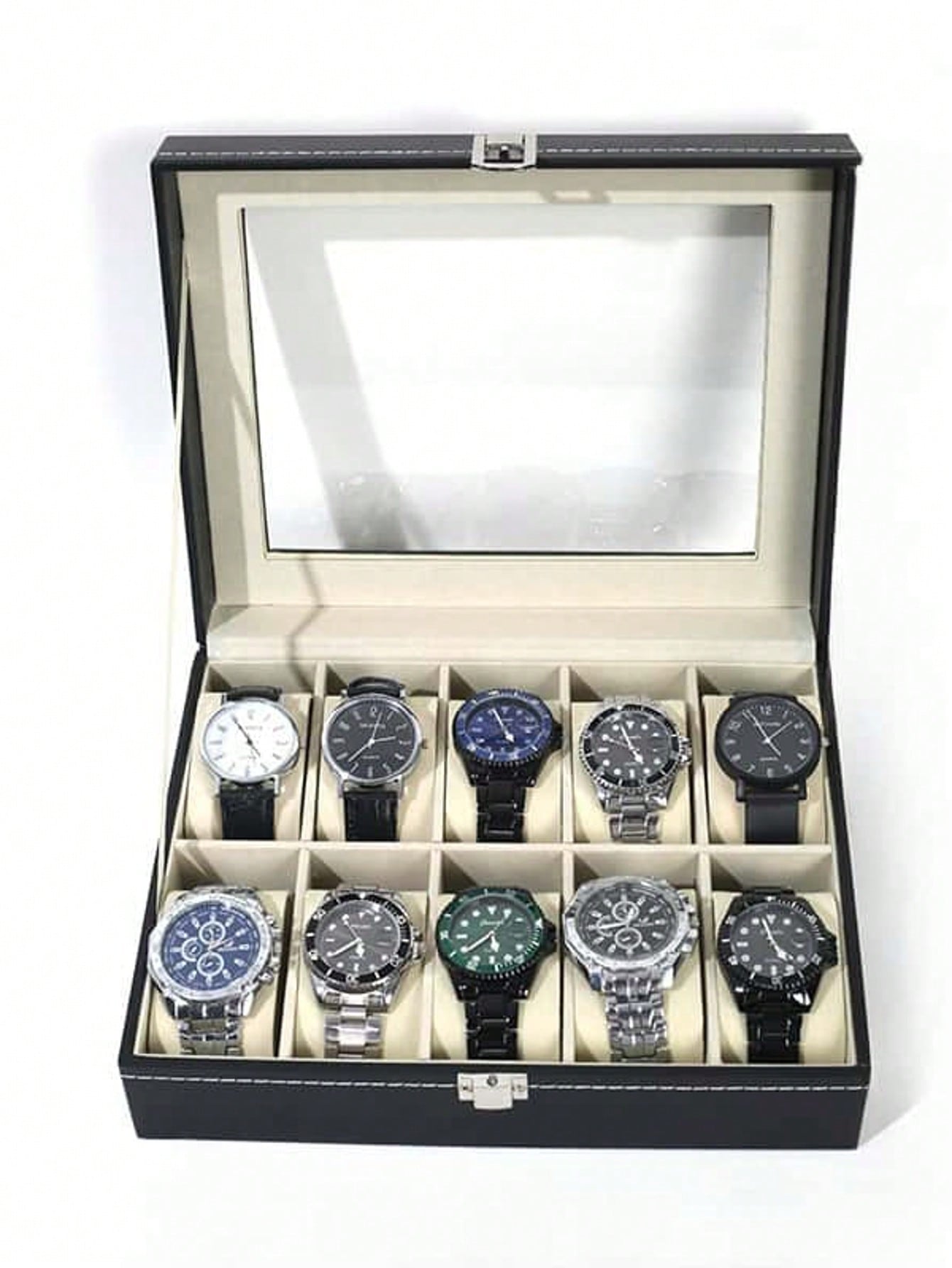 Body Jewelry Organizer - 잠금장치가 있는 가죽 시계 상자, 대용량