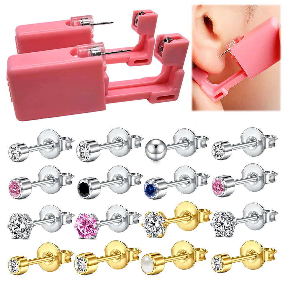 Body Jewelry Cleaner - 1개/4개입 핑크 일회용 귀뚫는 기계 내장