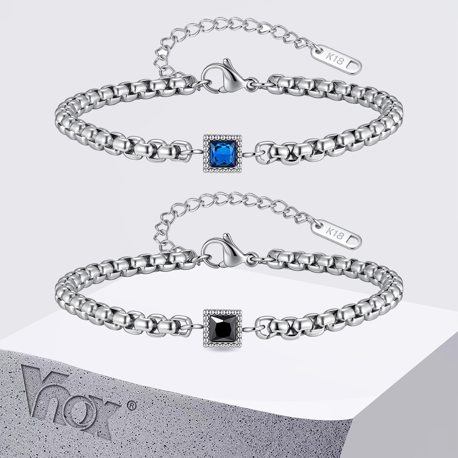 Body Jewelry Organizer - Vnox 남성용 스퀘어 블랙 블루 지르콘