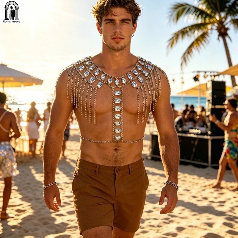 패션 남성용 반짝이 디스크 체인 슬링 베스트 조절 가능 - Body Jewelry Vest 리뷰 및 가격