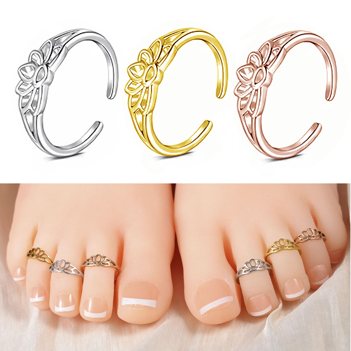 여성용 스테인레스 스틸 연꽃 발가락 반지, 조절 가능한 - Body Jewelry Rings 리뷰 및 가격
