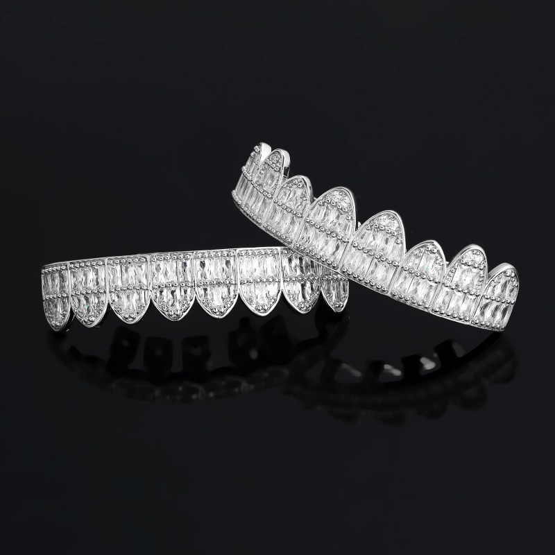 힙합 아이스 아웃 T 스퀘어 지르콘 치아 그릴, 8/8 - Body Jewelry Real Gold 리뷰 및 가격