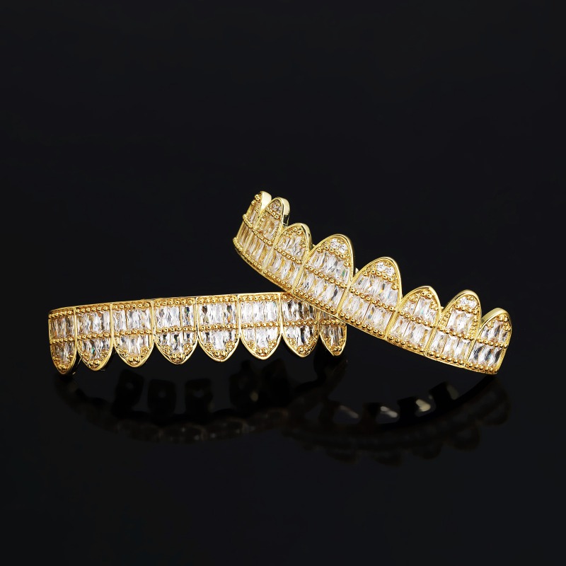 힙합 아이스 아웃 T 스퀘어 지르콘 치아 그릴, 8/8 - Body Jewelry Real Gold 리뷰 및 가격