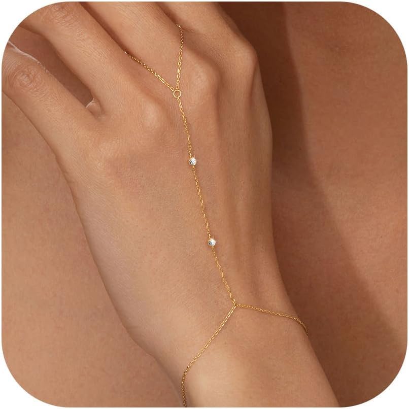 트렌디 한 여성 14K 리얼 골드 도금 우아한 CZ 핸 - Body Jewelry Real Gold 리뷰 및 가격