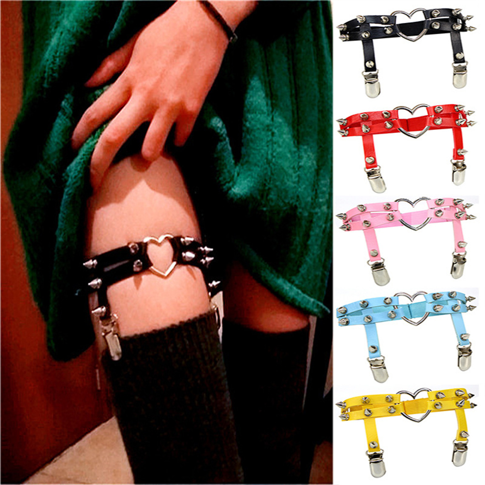 1Pcs 여성 펑크 고스 하트 PU 가죽 탄성 다리 반 - Body Jewelry Rings 리뷰 및 가격