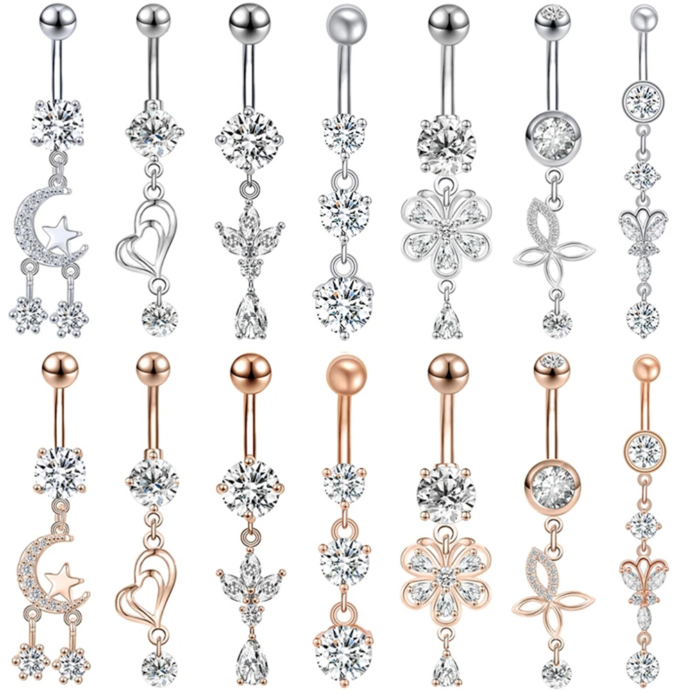 ZS 14G 1PC 지르콘 꽃 배꼽 반지 로즈 골드 도 - Body Jewelry Real Gold 리뷰 및 가격