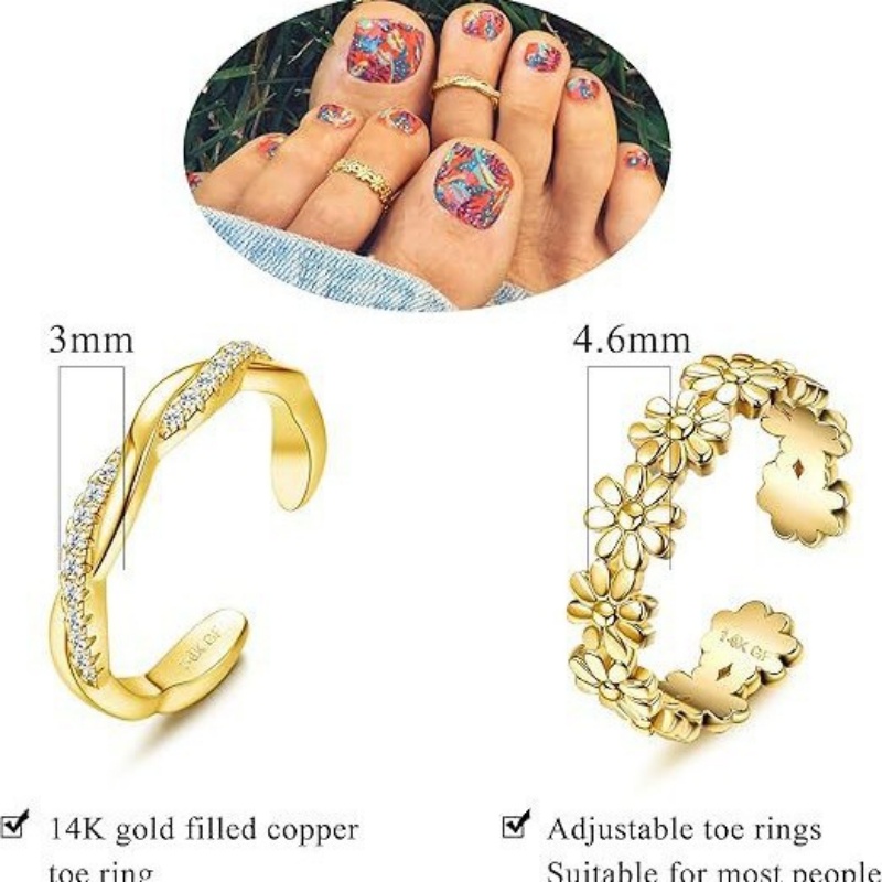 여성용 14K 금도금 조절 가능 지르콘 발찌 투피스 세 - Body Jewelry Rings 리뷰 및 가격