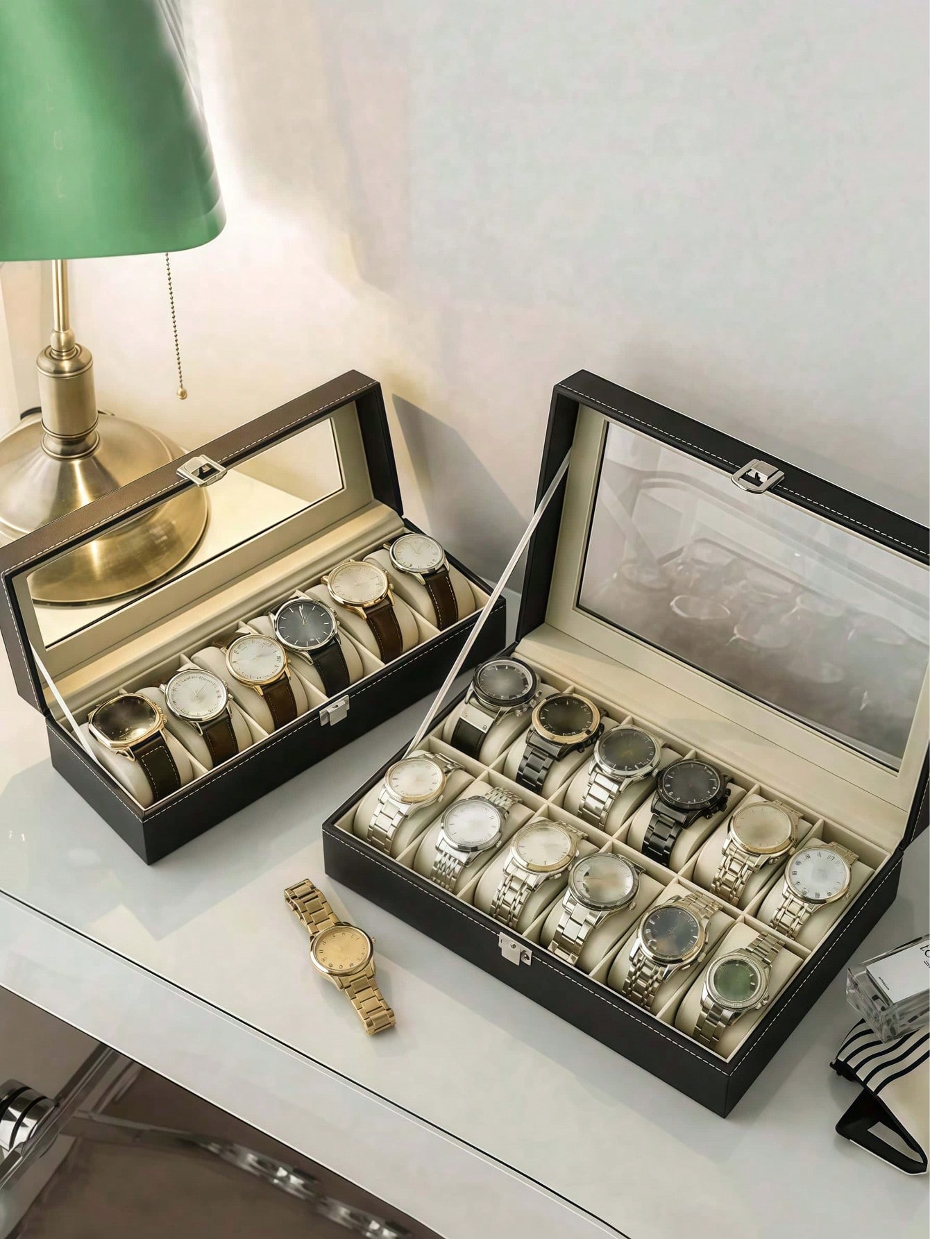 잠금장치가 있는 가죽 시계 상자, 대용량 시계 진열 케 - Body Jewelry Organizer 리뷰 및 가격