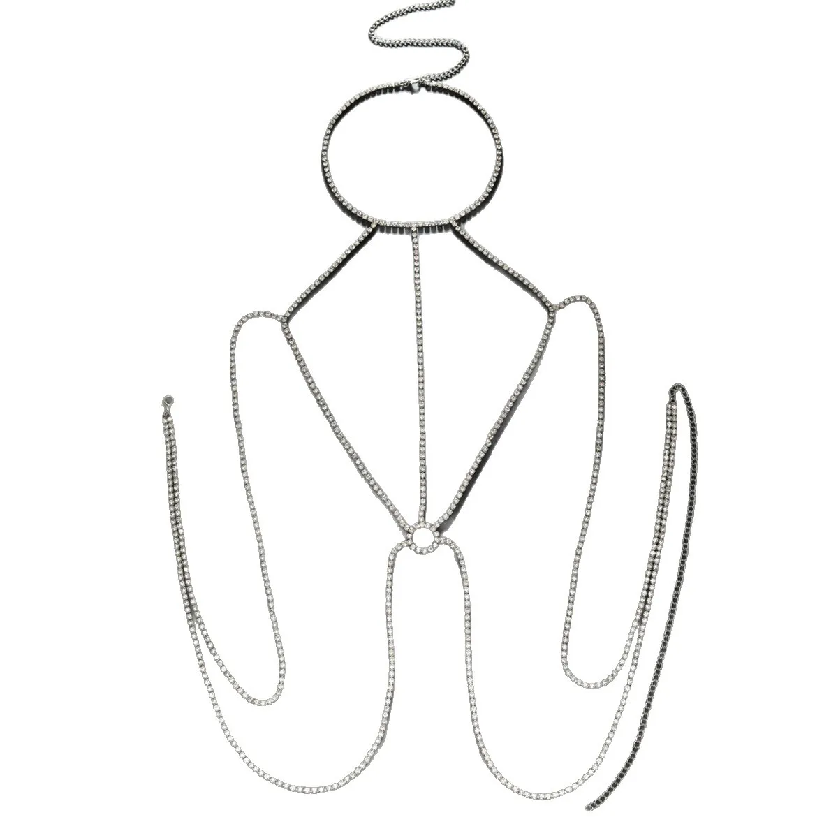 기하학적 모양의 라인스톤 크로스 체스트 하네스 바디 체 - Body Jewelry Rings 리뷰 및 가격