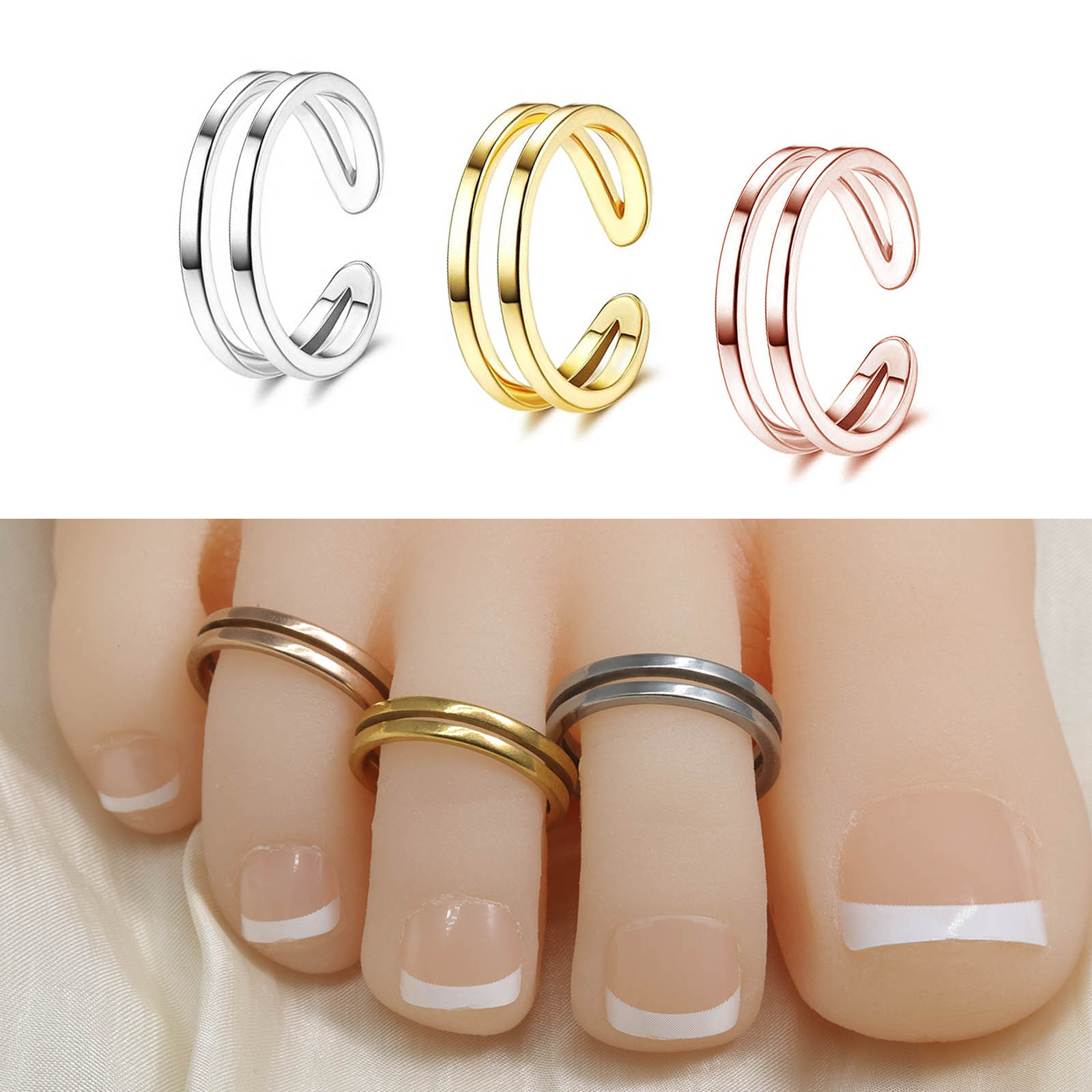 조절 가능한 이중 레이어 발가락 반지 316L 스테인리 - Body Jewelry Rings 리뷰 및 가격