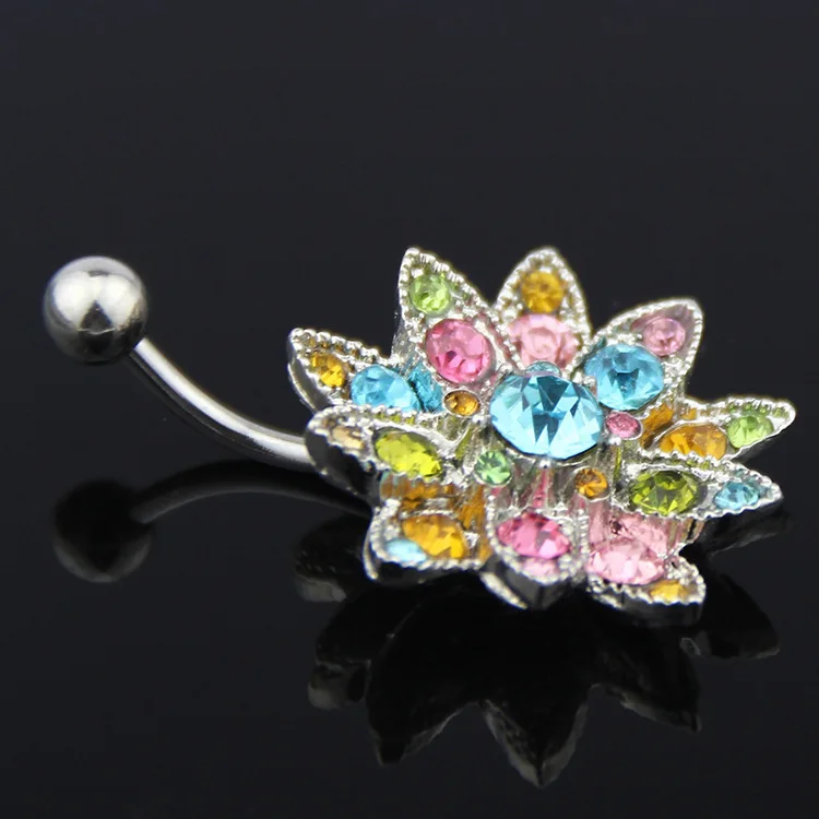 인기 스테인레스 스틸 Cz 크리스탈 꽃 배꼽 링, 꽃  - Body Jewelry Hot 리뷰 및 가격