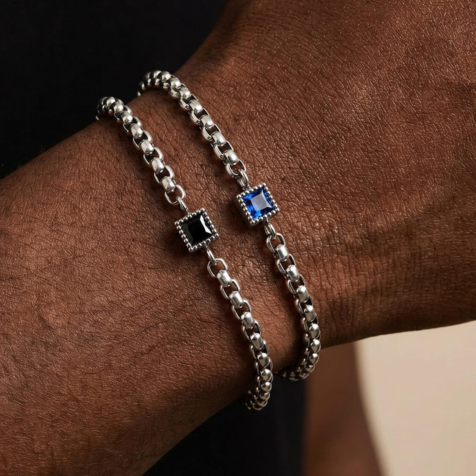 Vnox 남성용 스퀘어 블랙 블루 지르콘 박스 체인 팔 - Body Jewelry Organizer 리뷰 및 가격
